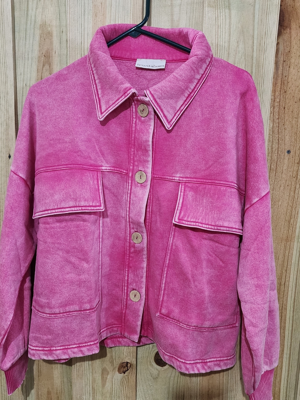 Zenana Fuchia Button-Front Utility Cropped Jacket NWT #OJW-4311D4